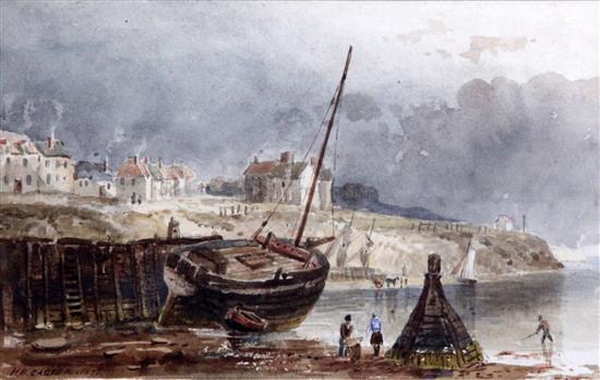 Henry Barlow Carter (1804-1868) Beach scene at low tide, 5.5 x 8.75in.